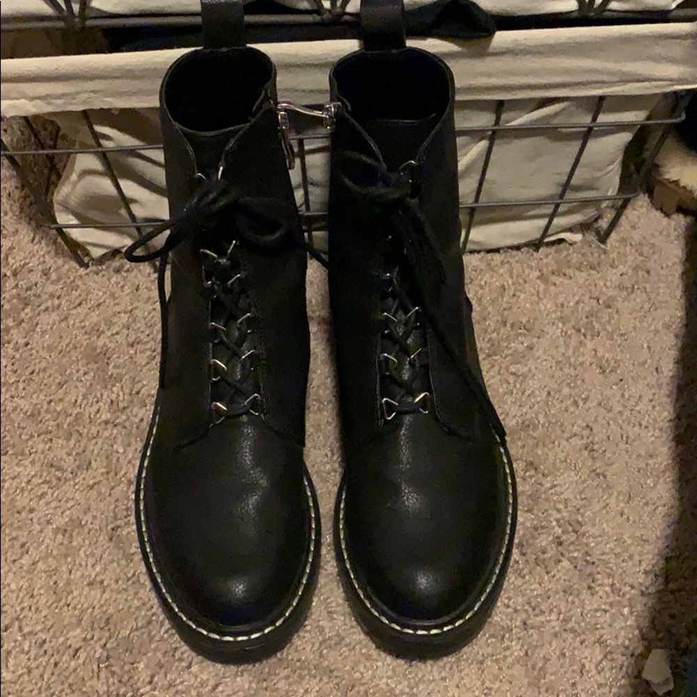 Pull and bear black leather combat boots